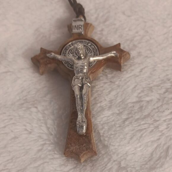 Wooden and Silver Crucifix Pendant - Picture 1 of 5